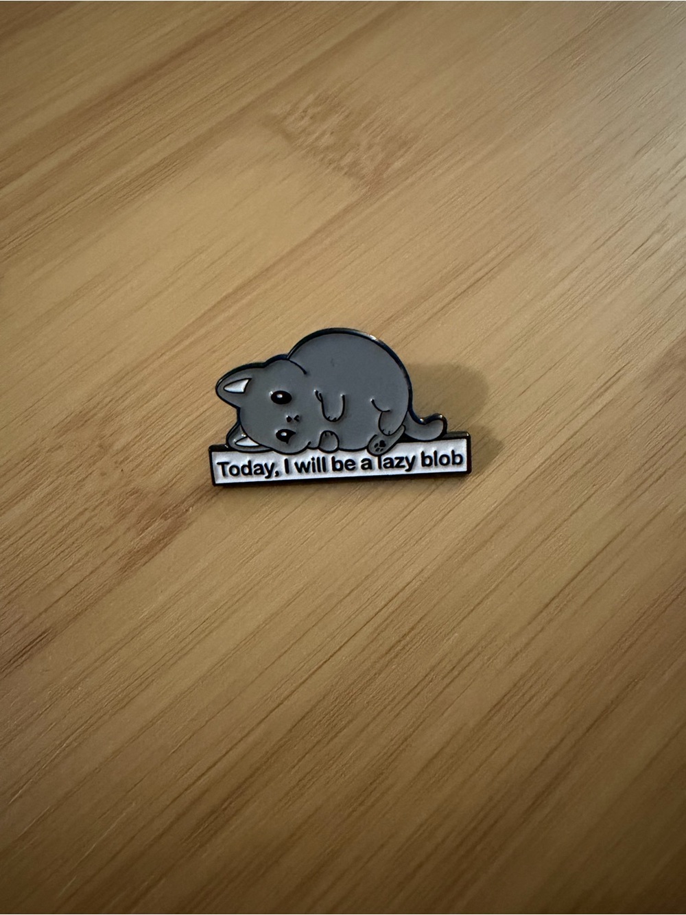 Funny Lazy Cat Enamel Pin “Today, I Will Be a Lazy Blob” Gray Cat